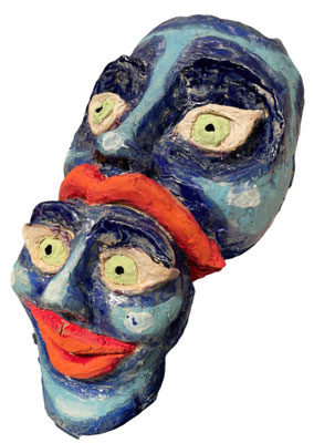 Doppelkopf, gebrannter Ton glasiert, 25 x 22 x 39 cm, 2026