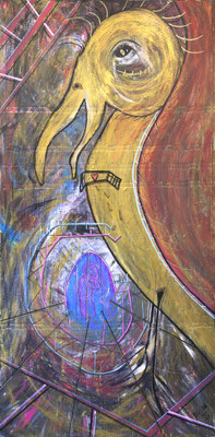 Le coeur - le centre, Acryl / Mischtechnik auf Karton, 157.7 x  59 cm, 2026