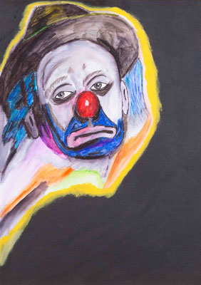 Trauriger Clown, Acryl auf Hochglanzpapier, 40 x 30 cm, 2024