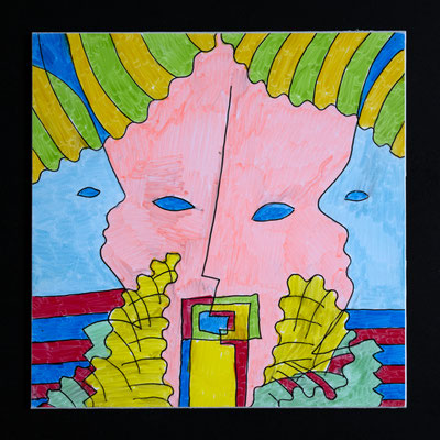 Ohne Titel, Filzstift auf Papier auf MDF, 13 x 13 cm, 2025