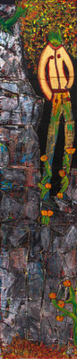 Des murs naissent des fleurs, Acryl/Gouache/Farbstift auf Papier, 134 x 30 cm, 2024
