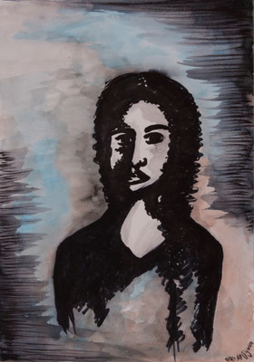 Frau im Schatten, Mischtechnik, 41 x 29 cm, 2021