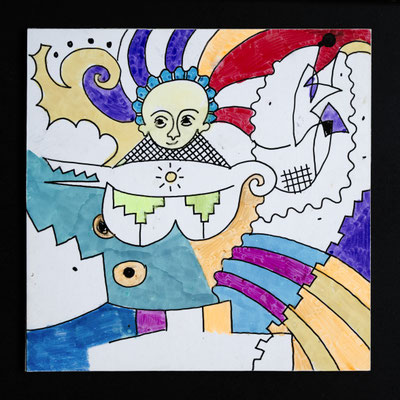 Ohne Titel, Filzstift auf Papier auf MDF, 13 x 13 cm, 2025