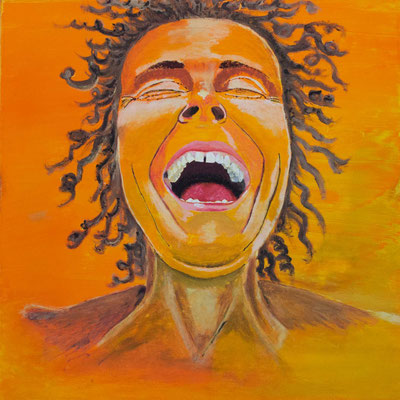 lachend befreit, Gouache auf Leinwand, 60 x 60 cm, 2022