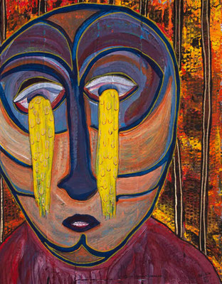 Une tristesse qui saigne, Acryl/Kugelchreiber auf Karton, 51 x 40 cm, 2024