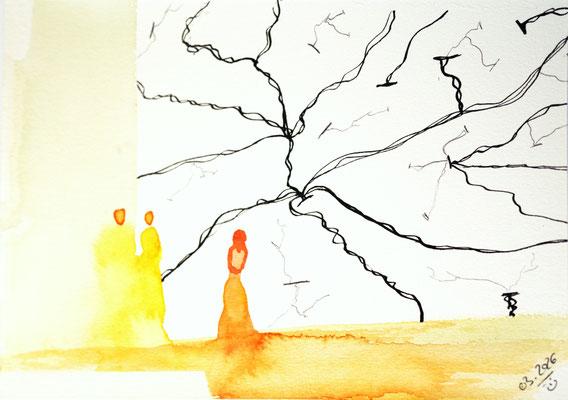 Les présences, Aquarelle / Tinte / Touch auf Papier, 14.7 x 20.8 cm, 2026