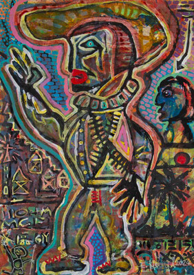 Der General II, Mischtechnik auf Papier, 70 x 50 cm, 2024