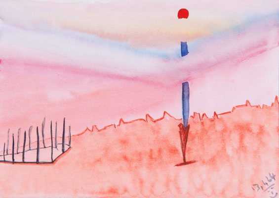 La tête dans les nuages, Aquarell auf Papier, 17 x 24 cm, 2024