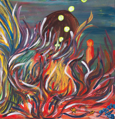 Sous les eaux, Acryl/Gouache auf Holz, 35.5 x 35.5 cm, 2024