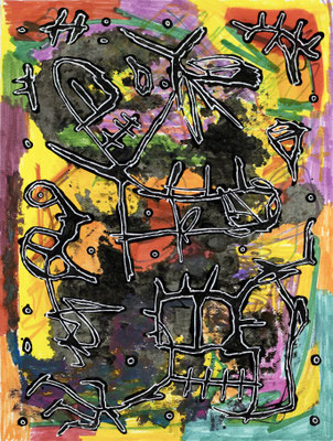 Ceci n’est pas une pizza, Mischtechnik auf Papier, 32 x 24 cm, 2023