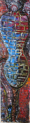 Emmurée, Mischtechnik, Acrylfarbe und Stift, 140 x 34 cm, 2021