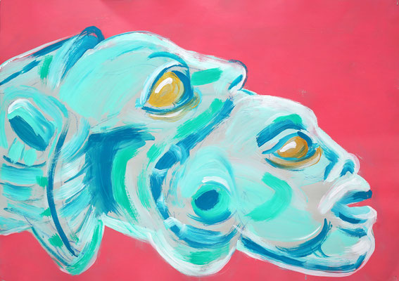 Doppelkopf, Acryl auf Papier, 87 x 62 cm, 2025