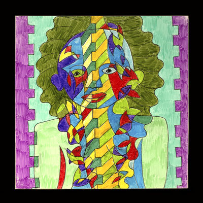 Ohne Titel, Filzstift auf Papier auf MDF, 13 x 13 cm, 2025