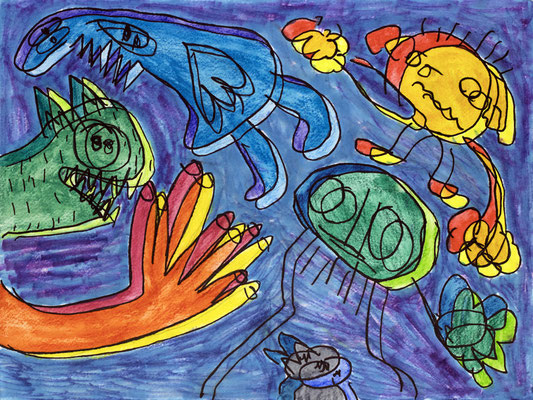 Là ci darem la mano, Aquarell-Farbstift und Tuschestift auf Papier, 24 x 32 cm, 2024