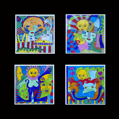 Ohne Titel, Filzstift auf Papier auf MDF, 39 x 39 cm, 2025