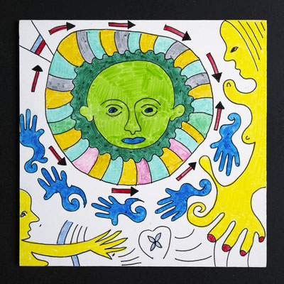 Ohne Titel, Filzstift auf Papier auf MDF, 13 x 13 cm, 2025