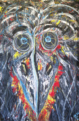 L'oiseau d'heureux présages, Acryl / Mischtechnik auf Papier, 88 x 59.5 cm, 2026