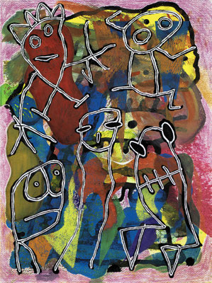 Ionensocke, Mischtechnik auf Papier, 32 x 24 cm, 2023