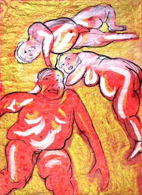 Fallend, Mischtechnik auf Seidenpapier, 136 x 98 cm, 2025