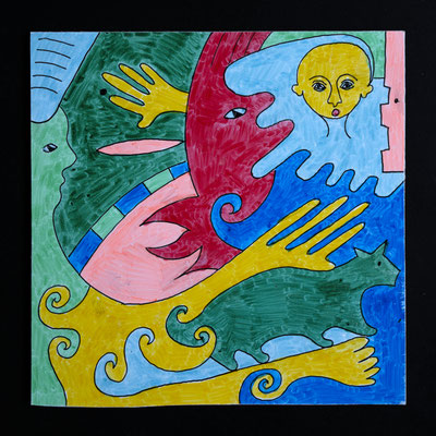 Ohne Titel, Filzstift auf Papier auf MDF, 13 x 13 cm, 2025