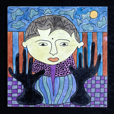Ohne Titel, Filzstift auf Papier auf MDF, 13 x 13 cm, 2025
