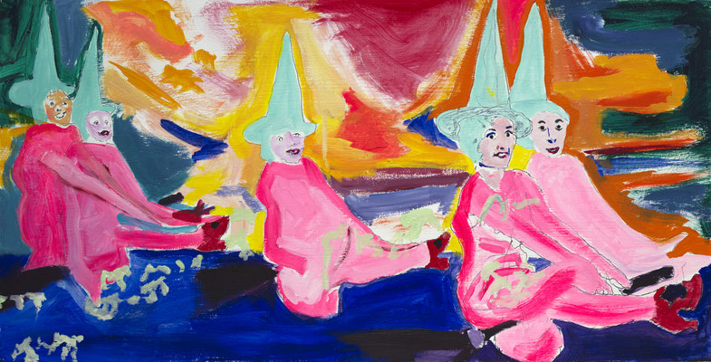 Hexenritt, Ölfarbe auf Papier, 30 x 60 cm, 2024