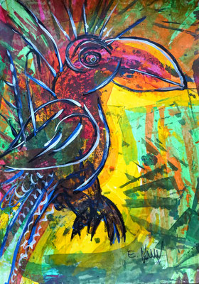 Feuervogel, Mischtechnik, 70 x 50 cm, 2021