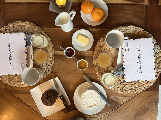 Petit déjeuner au Domaine de Joreau, chambres d'hôtes à Gennes