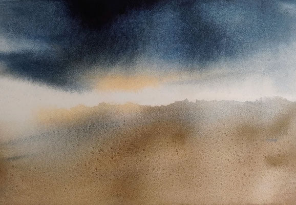 "Vluchtig moment"-1, waterverf op papier, passe partout en lijst, 17x20(24x30) cm van Mamiko Nagatomo