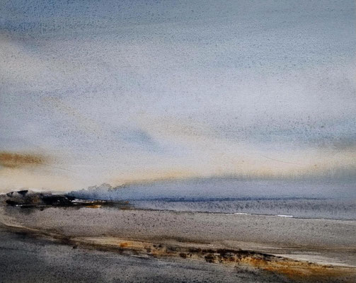 "Vluchtig moment"-28, waterverf op papier en houten paneel, 22x27x3 cm van Mamiko Nagatomo/ Sold, Private collection in Dordrecht