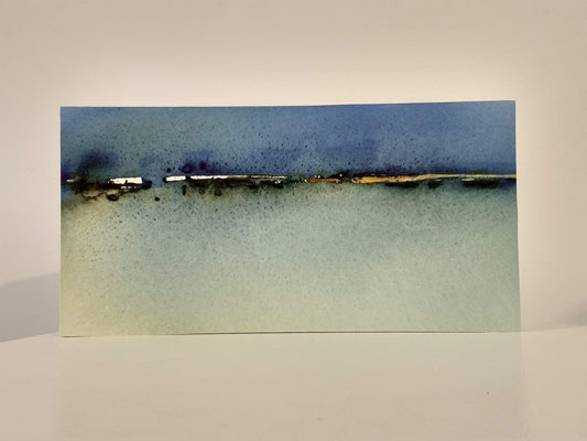 "ginder" -23, 2023 / watercolor on paper and wood panel / 15x30x3 cm
