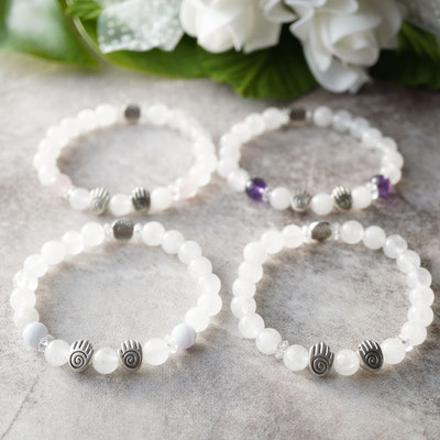 Reiki Hand Danburite Bracelet - Rose Quartz, Amethyst, Blue Lace Agate