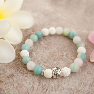 Ocean Jasper & White Lava Flower Diffuser Bracelet