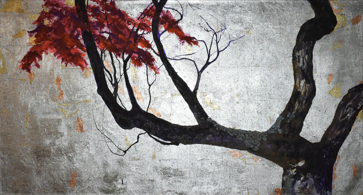 acer palmatum | 90 x 170cm | ink and silver leaves on linen | 4000€