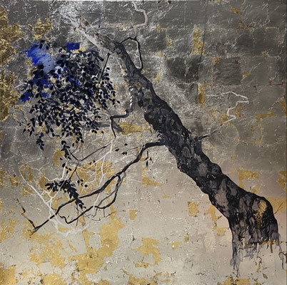 still there | 140 x 160cm | ink and silver leaves on linen | 4500 €