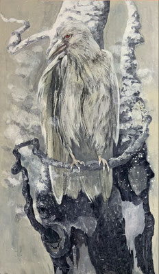 white raven | ink and acrylic on wood | 70 x 100 cm | 2550 €