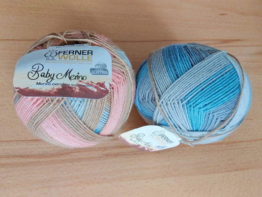 Baby Merino 160, Farbe 474 hellblau-grau-camel-lachs, noch 4 Knäuel