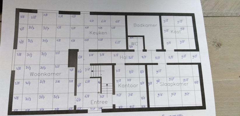 BTK Tegelzetters Venlo - tegelvloer te Maaseik - tegelwerk: tekening van tegelplan 