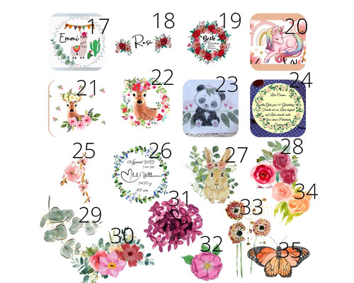 hochwertige, personalisierte  Schmuckschatulle mit Motiven - Blumenkranz, Eucalyptuskranz, Schmetterlingen, Reh, Rosen