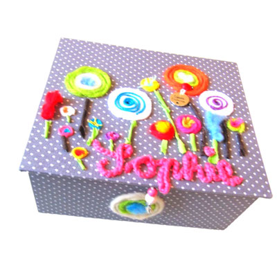 Kinderschmuckkästchen L Lolli Pop grau bunt mit Name, Geschenk Box handgemacht auch in Gr. S - M - L - XL-XXL-XXXL 