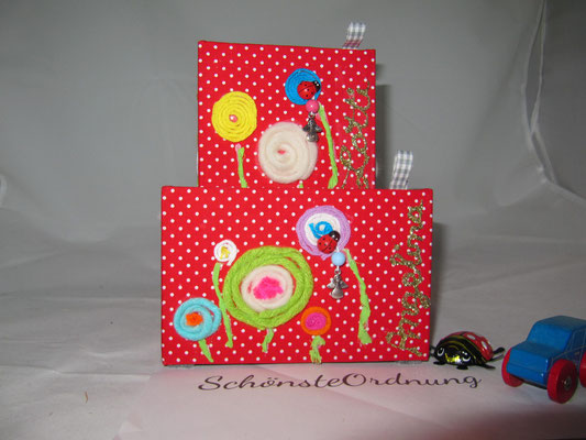 XXL-9 Fächer, XL-4Fächer Lolli Pop Kinder-Stifteboxen rot mit Glitzer-Name, handgemachte Geschenkbox