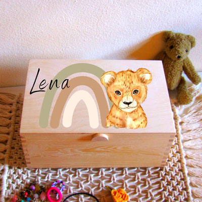 Lena Regenbogen Löwenkind - Holz Schatzkiste Namensbox 2teilig mit Fächern