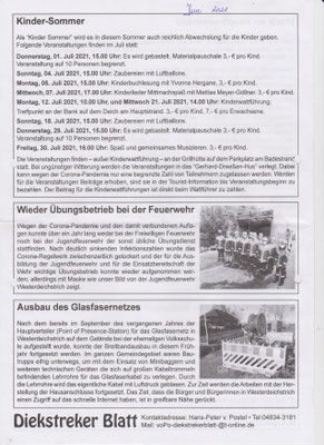 Zeitungsausschnitt aus dem Diekstreker Blatt "Juni 2021"