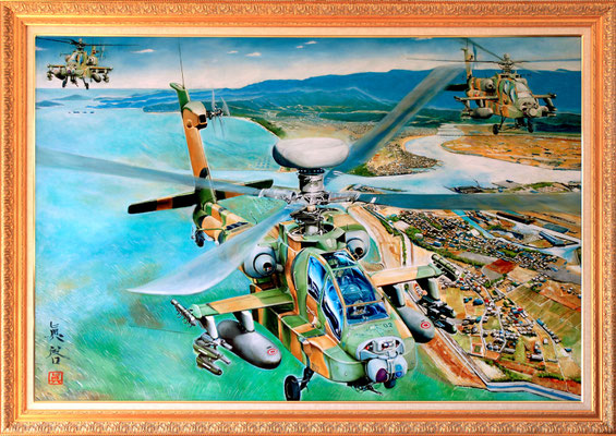 『 明野航空学校 』油彩画１２０号　陸上自衛隊明野航空学校