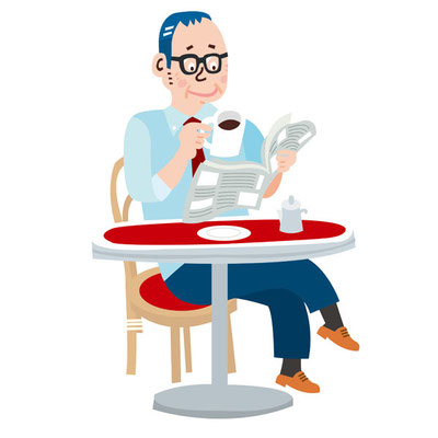 カフェで新聞