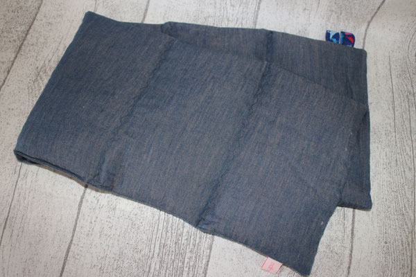 Design/Farbe: UNI jeansblau - Wellen-Naht + Webband: Punktevögel blau 