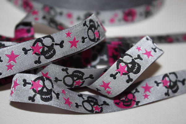 Scull - schwarz / pink - grau - Design: Janeas World - 15 mm breit - EUR 1,80/m