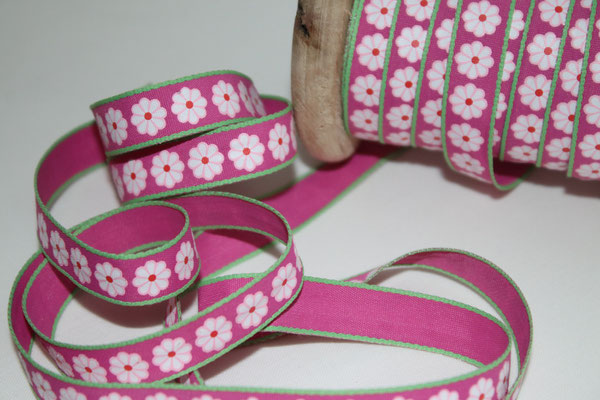 Aspegren - Lucy Flower / Blümchen pink - 10 mm breit - 20% Polyester & 80% Baumwolle - EUR 1,30/m