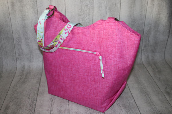 VERFÜGBAR !! XXL-"Shopper" aus besch. Baumwolle Bruno meliert in pink - Maße: ca. 30 cm hoch (mittig) x 26 cm breit unten/48 cm breit oben x 20 cm tief !!!! -69SP