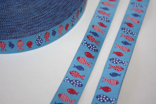 Kleine Fische - längsdesign - blau / rot - Design: blaubeerstern/Steffi Mitzscherling - 15 mm breit - EUR 1,80